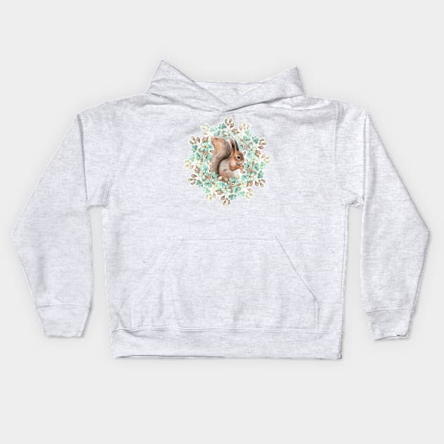 Squirrel and flowers Kids Hoodie by Gribanessa